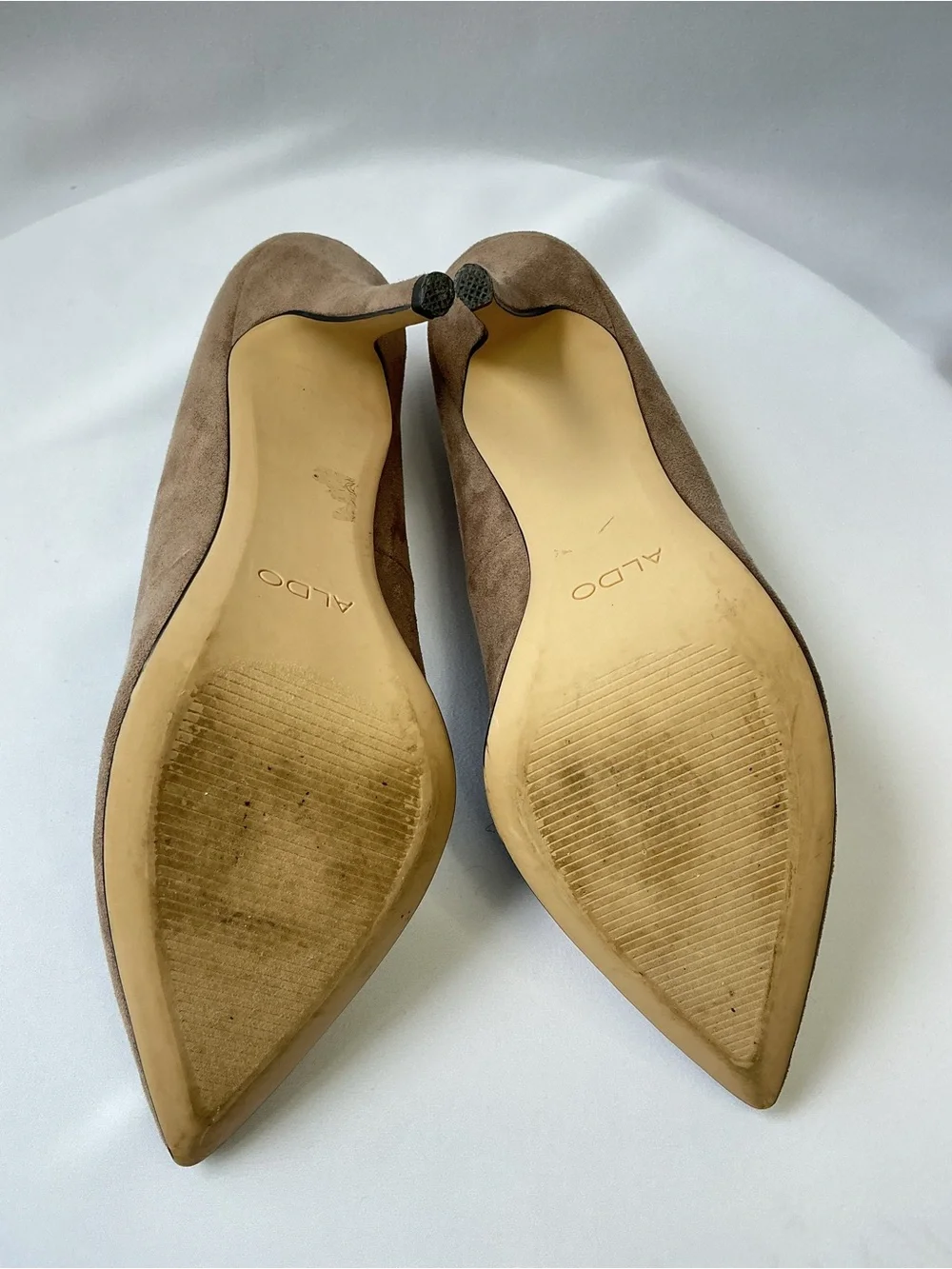 ALDO | Genuine Leather Suede Pointed Toe Stiletto Pumps Taupe Greige Heels 8.5